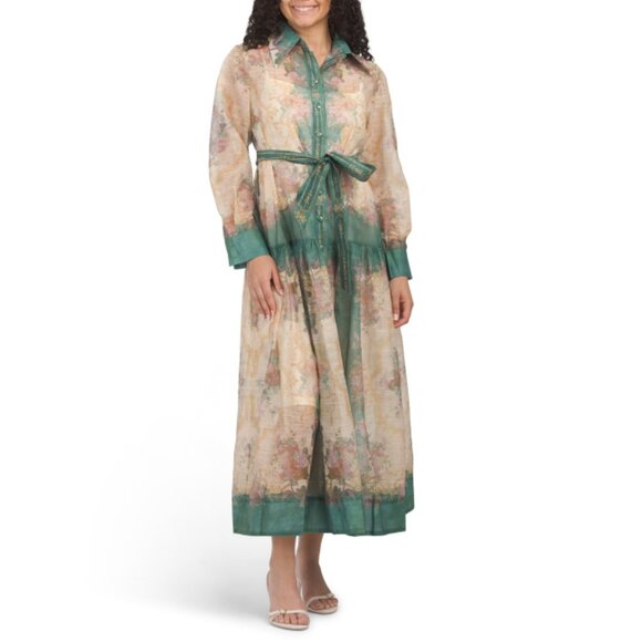 NANCY YANG Multi Long Sleeve Floral Gown